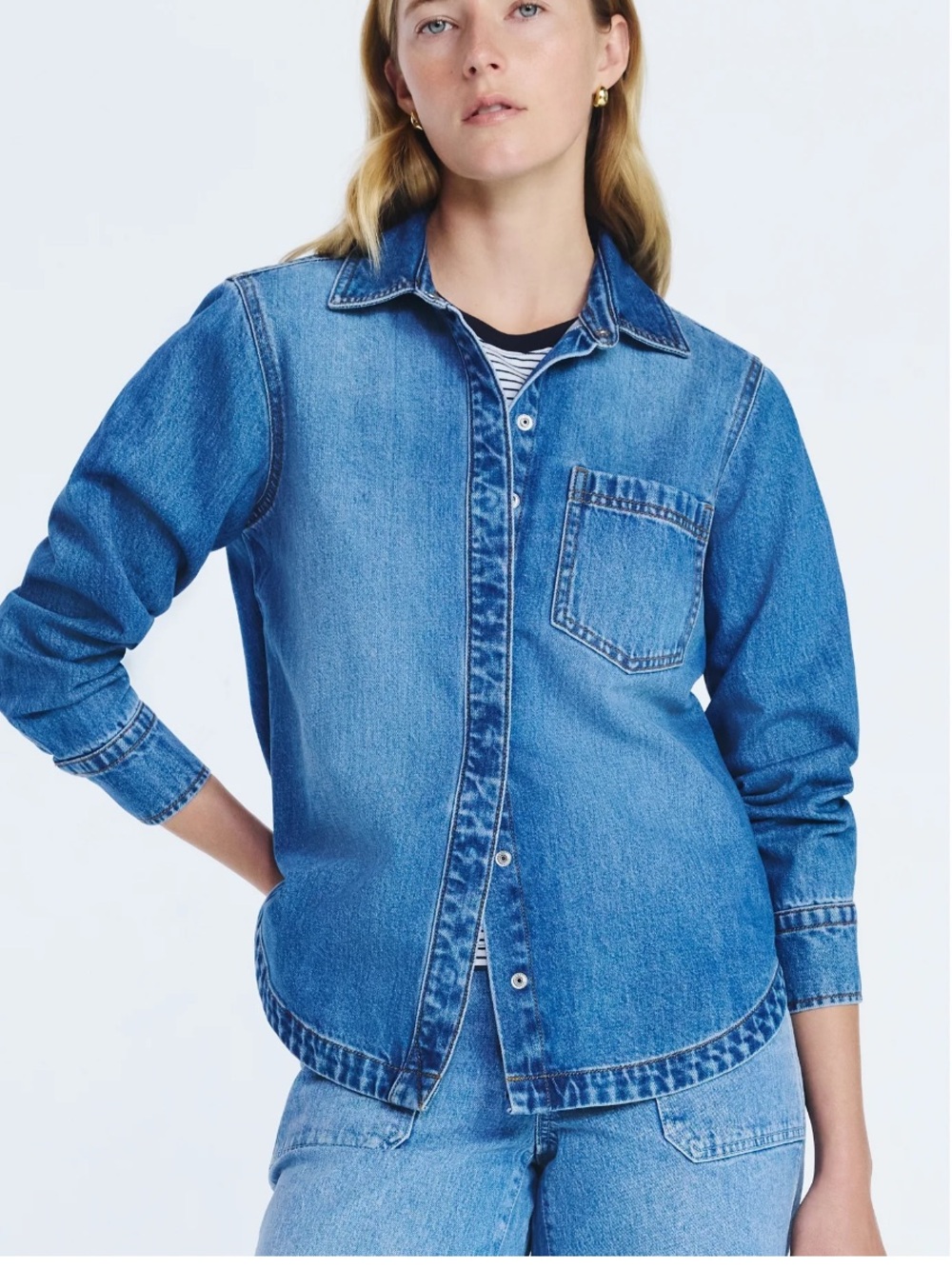 Women's Button Up Denim Shirt with Long Sleeves XS - Picture 2 of 12